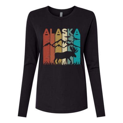 Retro Alaska Moose Vintage Vacation Trip Alaskan Landscape Womens Cotton Relaxed Long Sleeve T-Shirt