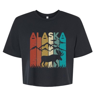 Retro Alaska Moose Vintage Vacation Trip Alaskan Landscape Bella+Canvas Jersey Crop Tee