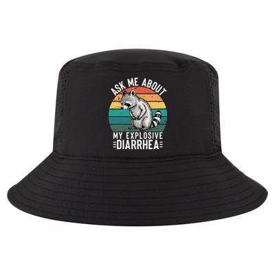 Retro Ask Me About My Explosive Diarrhea Funny Racoon Cool Comfort Performance Bucket Hat