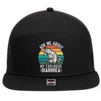 Retro Ask Me About My Explosive Diarrhea Funny Racoon 7 Panel Mesh Trucker Snapback Hat