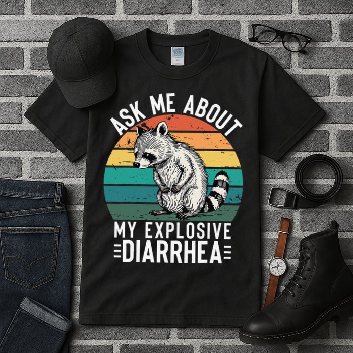 Retro Ask Me About My Explosive Diarrhea Funny Racoon Tall T-Shirt