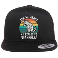Retro Ask Me About My Explosive Diarrhea Funny Racoon Flat Bill Trucker Hat