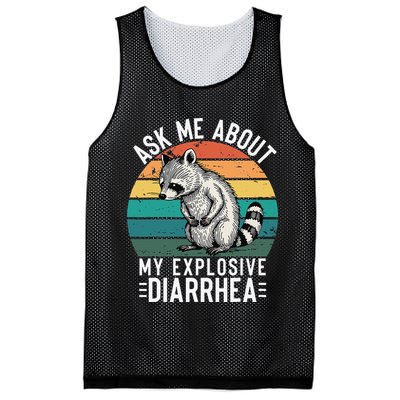 Retro Ask Me About My Explosive Diarrhea Funny Racoon Mesh Reversible Basketball Jersey Tank