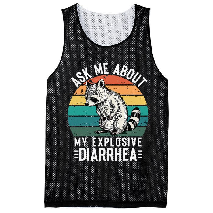 Retro Ask Me About My Explosive Diarrhea Funny Racoon Mesh Reversible Basketball Jersey Tank