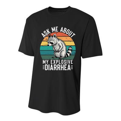Retro Ask Me About My Explosive Diarrhea Funny Racoon Youth Performance Sprint T-Shirt