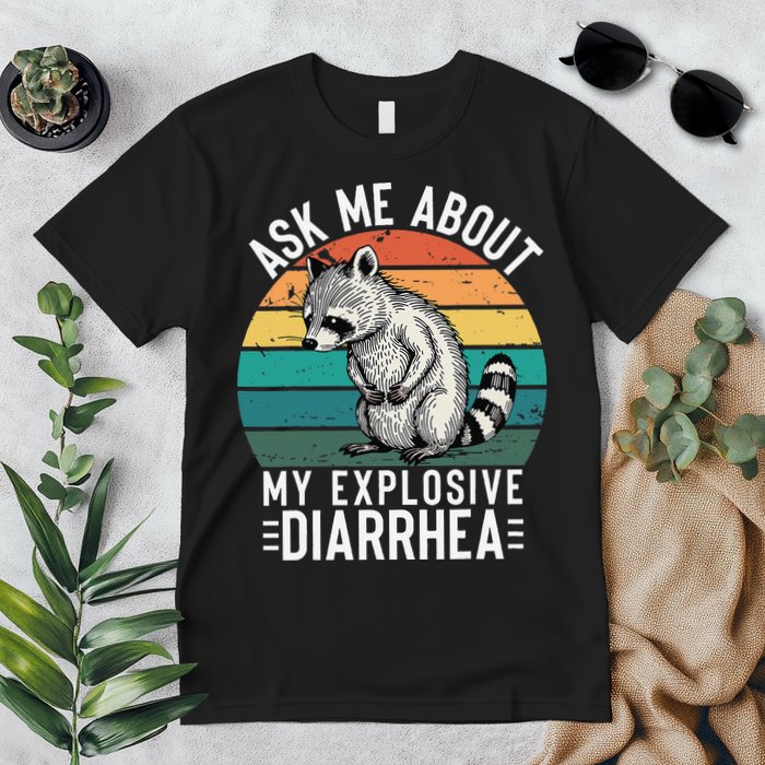 Retro Ask Me About My Explosive Diarrhea Funny Racoon Premium T-Shirt