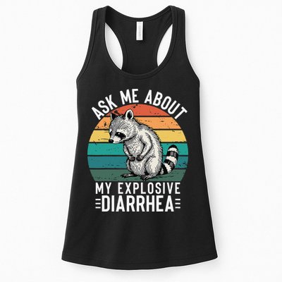 Retro Ask Me About My Explosive Diarrhea Funny Racoon Womens Tank Top