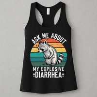 Retro Ask Me About My Explosive Diarrhea Funny Racoon Womens Tank Top