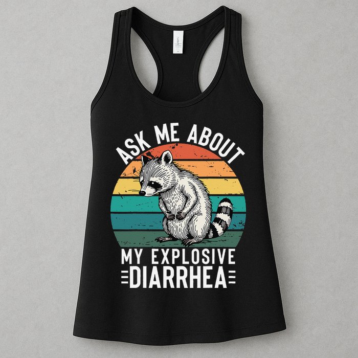 Retro Ask Me About My Explosive Diarrhea Funny Racoon Womens Tank Top