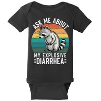 Retro Ask Me About My Explosive Diarrhea Funny Racoon Baby Bodysuit