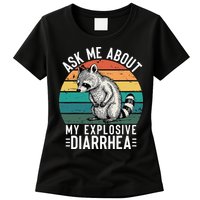 Retro Ask Me About My Explosive Diarrhea Funny Racoon Womens T-Shirt