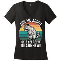 Retro Ask Me About My Explosive Diarrhea Funny Racoon Women's V-Neck T-Shirt