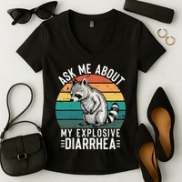 Retro Ask Me About My Explosive Diarrhea Funny Racoon Women's V-Neck T-Shirt