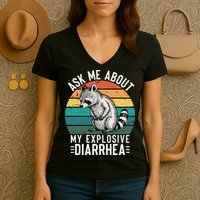 Retro Ask Me About My Explosive Diarrhea Funny Racoon Women's V-Neck T-Shirt