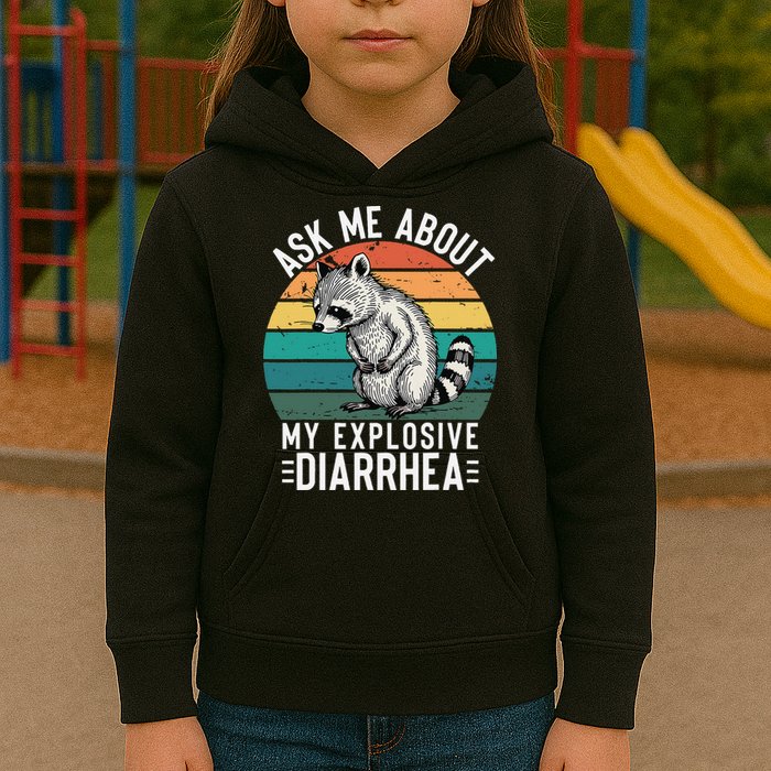 Retro Ask Me About My Explosive Diarrhea Funny Racoon Kids Hoodie
