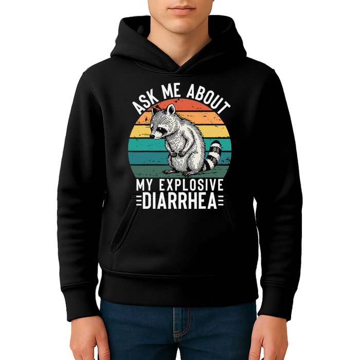 Retro Ask Me About My Explosive Diarrhea Funny Racoon Kids Hoodie