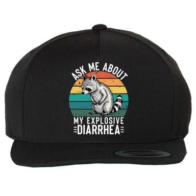 Retro Ask Me About My Explosive Diarrhea Funny Racoon Wool Snapback Cap