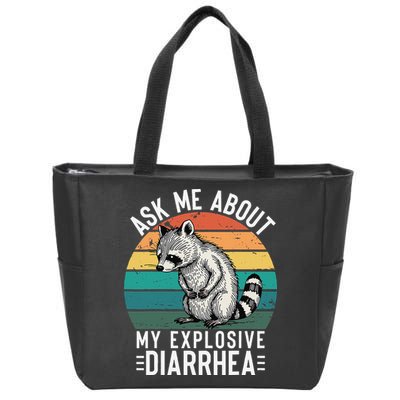 Retro Ask Me About My Explosive Diarrhea Funny Racoon Zip Tote Bag
