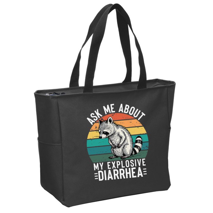 Retro Ask Me About My Explosive Diarrhea Funny Racoon Zip Tote Bag
