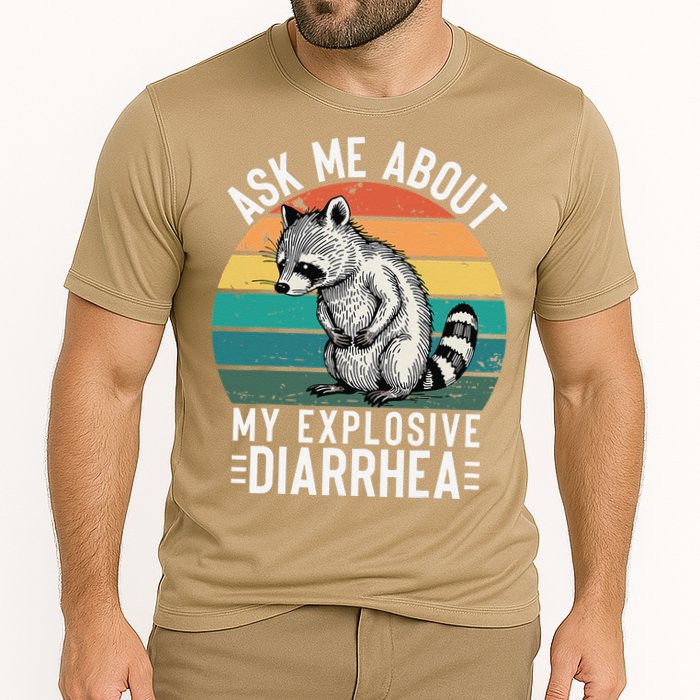 Retro Ask Me About My Explosive Diarrhea Funny Racoon Cooling Performance Crew T-Shirt