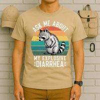 Retro Ask Me About My Explosive Diarrhea Funny Racoon T-Shirt