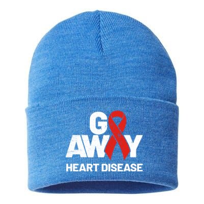 Red Awareness Month Funny Gift And Heart Disease Funny Gift Sustainable Knit Beanie