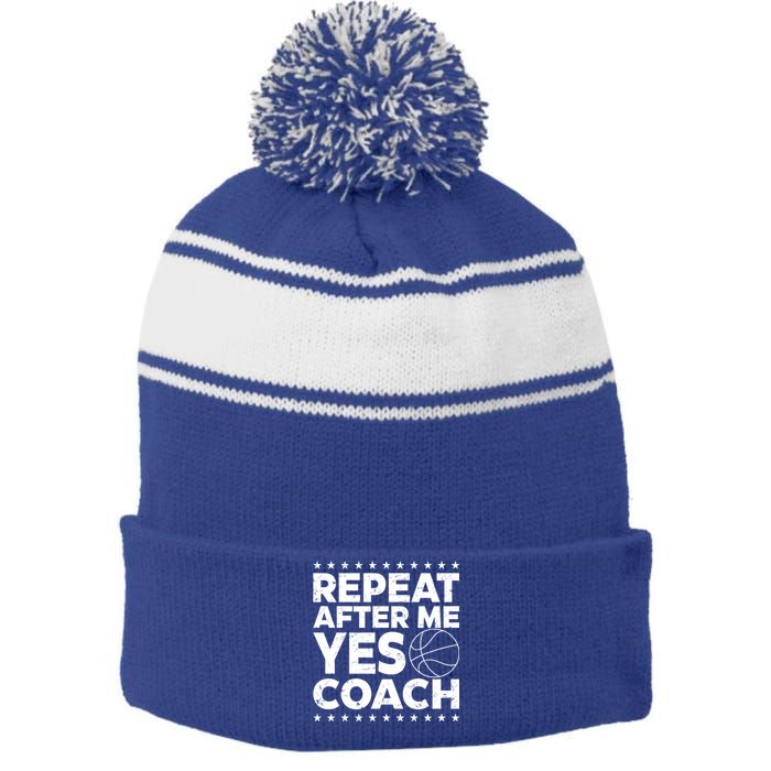 Repeat After Me Yes Coach Basketball Funny Sport Coaching Gift Stripe Pom Pom Beanie