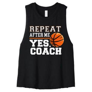 Repeat After Me Yes Coach Basketball Trainer Coaching Women's Racerback Cropped Tank