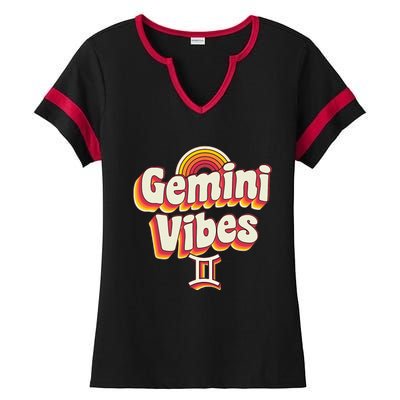 Retro Astrology May Or June Birthday Zodiac Sign Gemini Ladies Halftime Notch Neck Tee