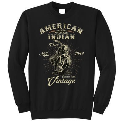 Retro American M.O.T.O.R.C.Y.C.L.E Indian For Old Biker Tall Sweatshirt