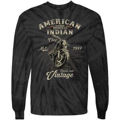 Retro American M.O.T.O.R.C.Y.C.L.E Indian For Old Biker Tie-Dye Long Sleeve Shirt