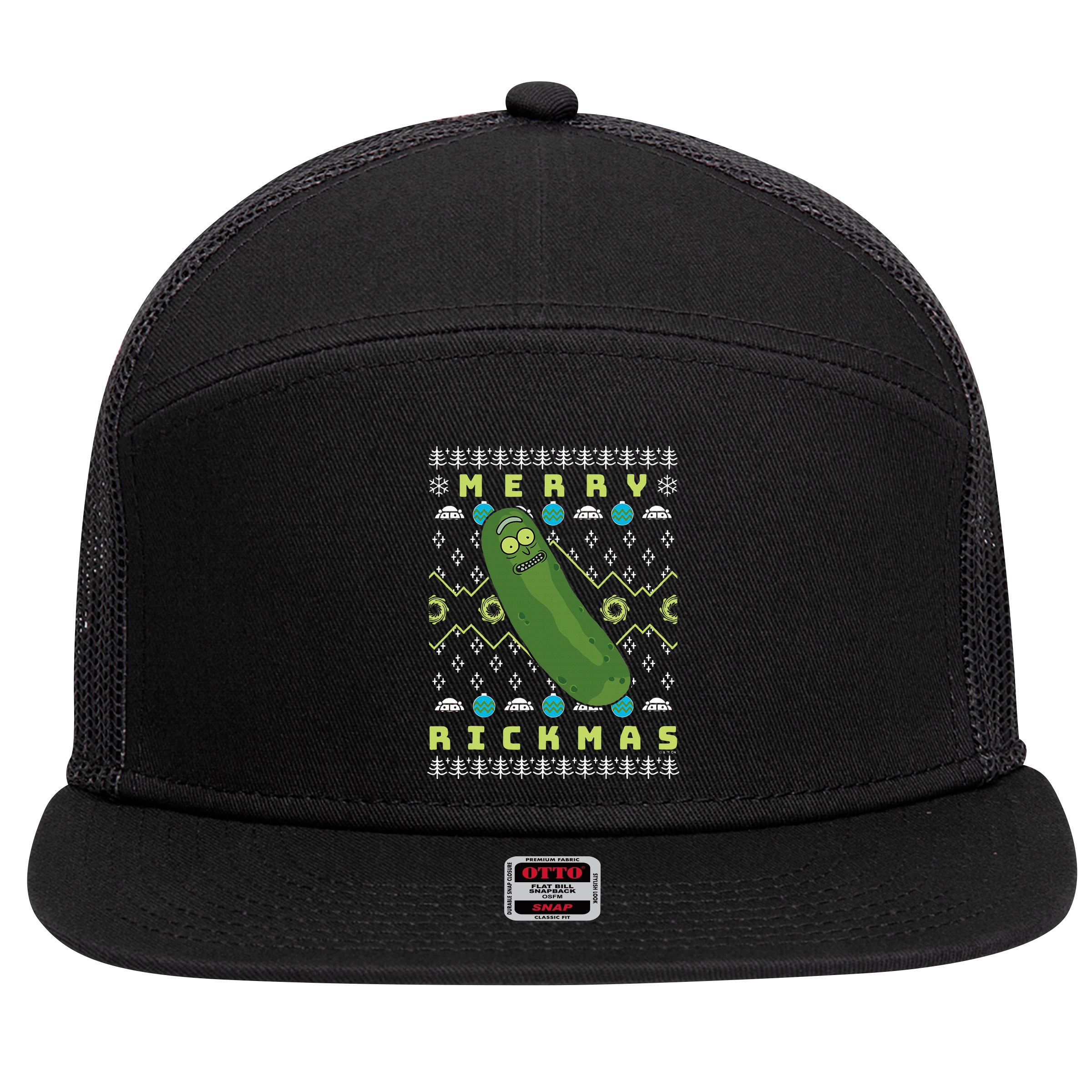 Rick and Morty Merry Pickle Rickmas Ugly Christmas  7 Panel Mesh Trucker Snapback Hat