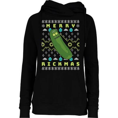 Rick and Morty Merry Pickle Rickmas Ugly Christmas  Womens Funnel Neck Pullover Hood