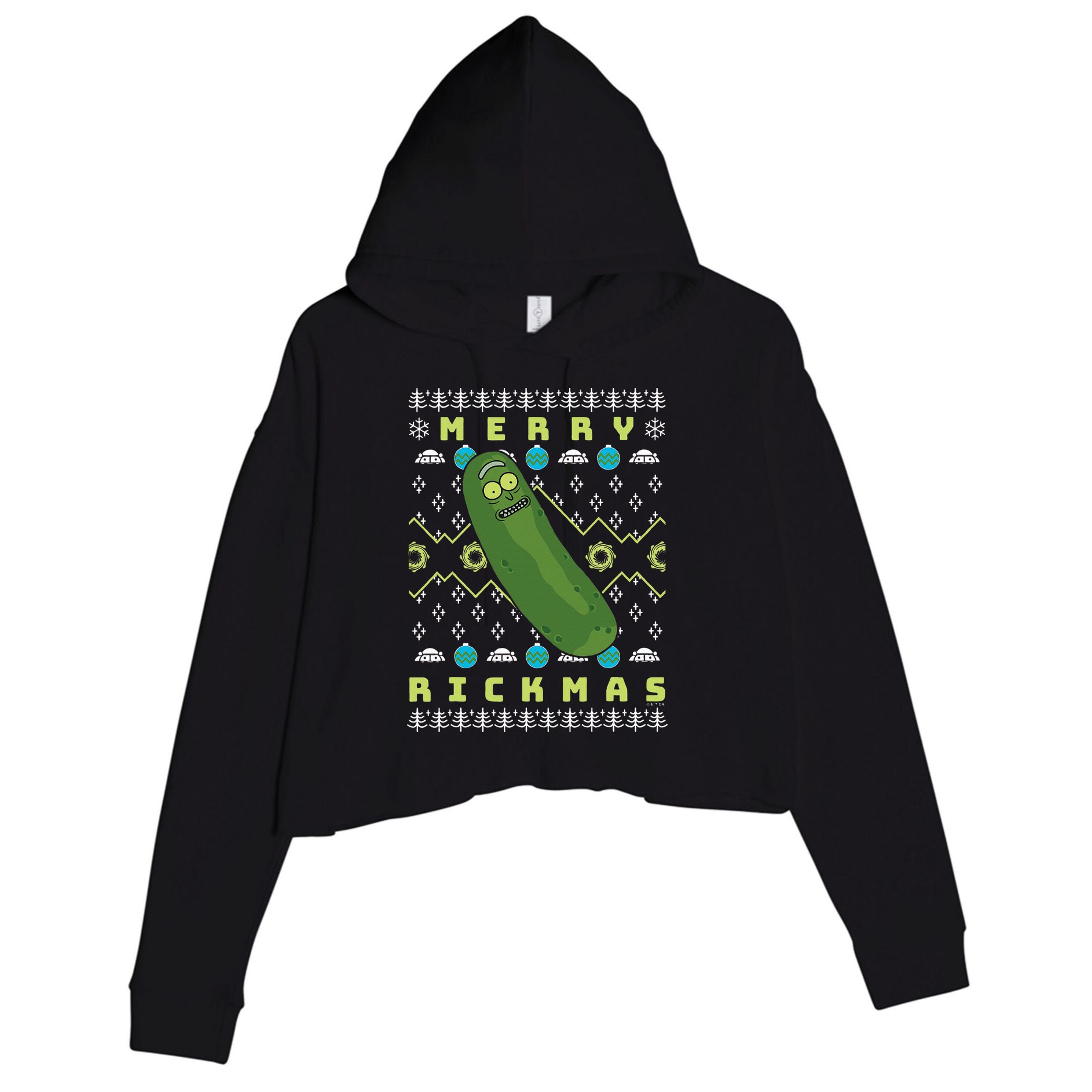Rick and Morty Merry Pickle Rickmas Ugly Christmas  Crop Fleece Hoodie