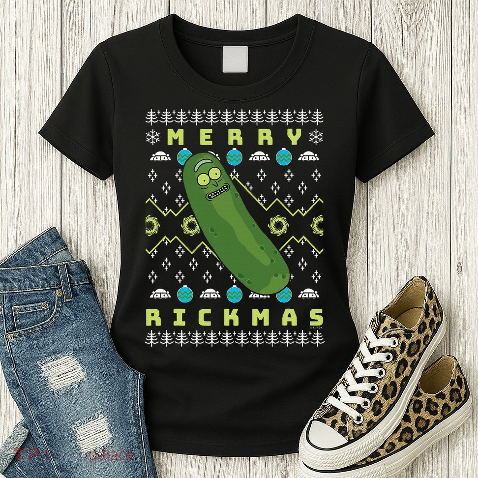 Rick and Morty Merry Pickle Rickmas Ugly Christmas  Womens T-Shirt