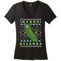 Rick and Morty Merry Pickle Rickmas Ugly Christmas  Women's V-Neck T-Shirt