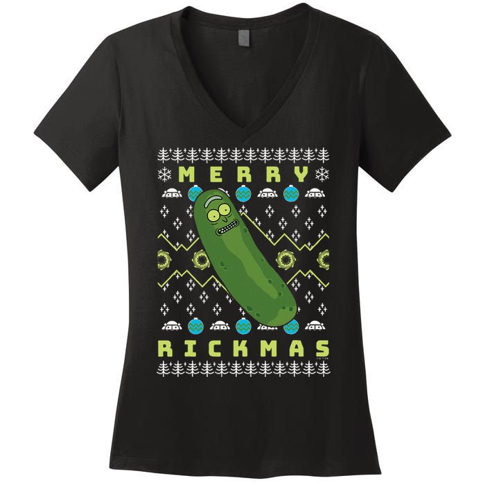 Rick and Morty Merry Pickle Rickmas Ugly Christmas  Women's V-Neck T-Shirt