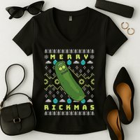 Rick and Morty Merry Pickle Rickmas Ugly Christmas  Women's V-Neck T-Shirt