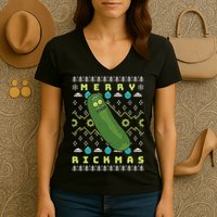 Rick and Morty Merry Pickle Rickmas Ugly Christmas  Women's V-Neck T-Shirt