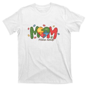 Retro Autism Mom Life Heart Puzzle Autism Awareness Month T-Shirt