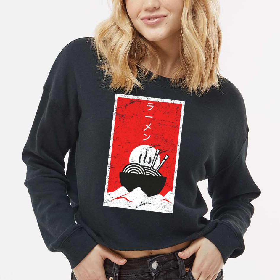 Ramen Noodles Retro Cropped Pullover Crew