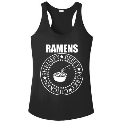 Ramens Shrimpy Beefy Porky Chicken Ladies PosiCharge Competitor Racerback Tank