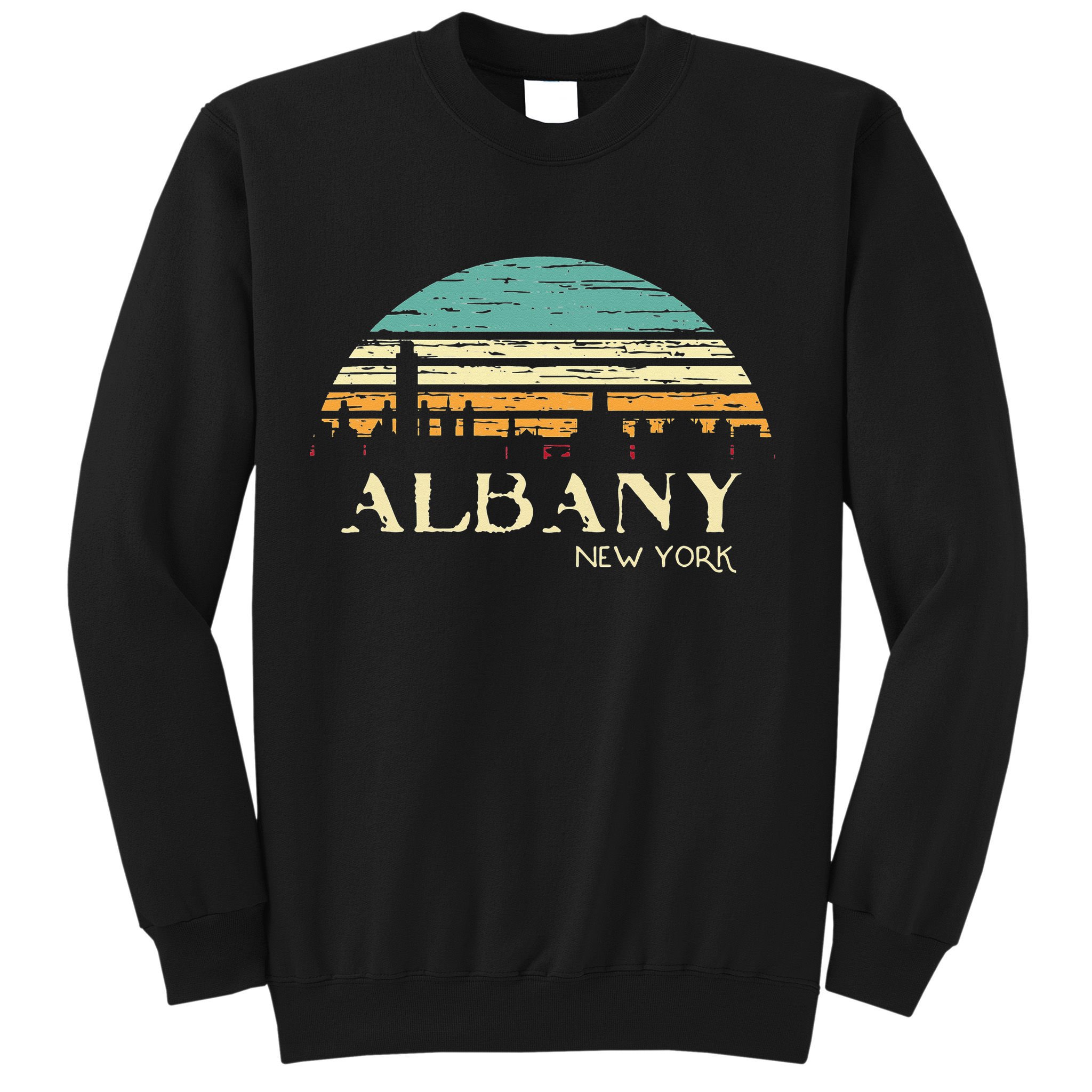 Retro Albany NY Skyline Sunset Silhouette New York Souvenir Sweatshirt