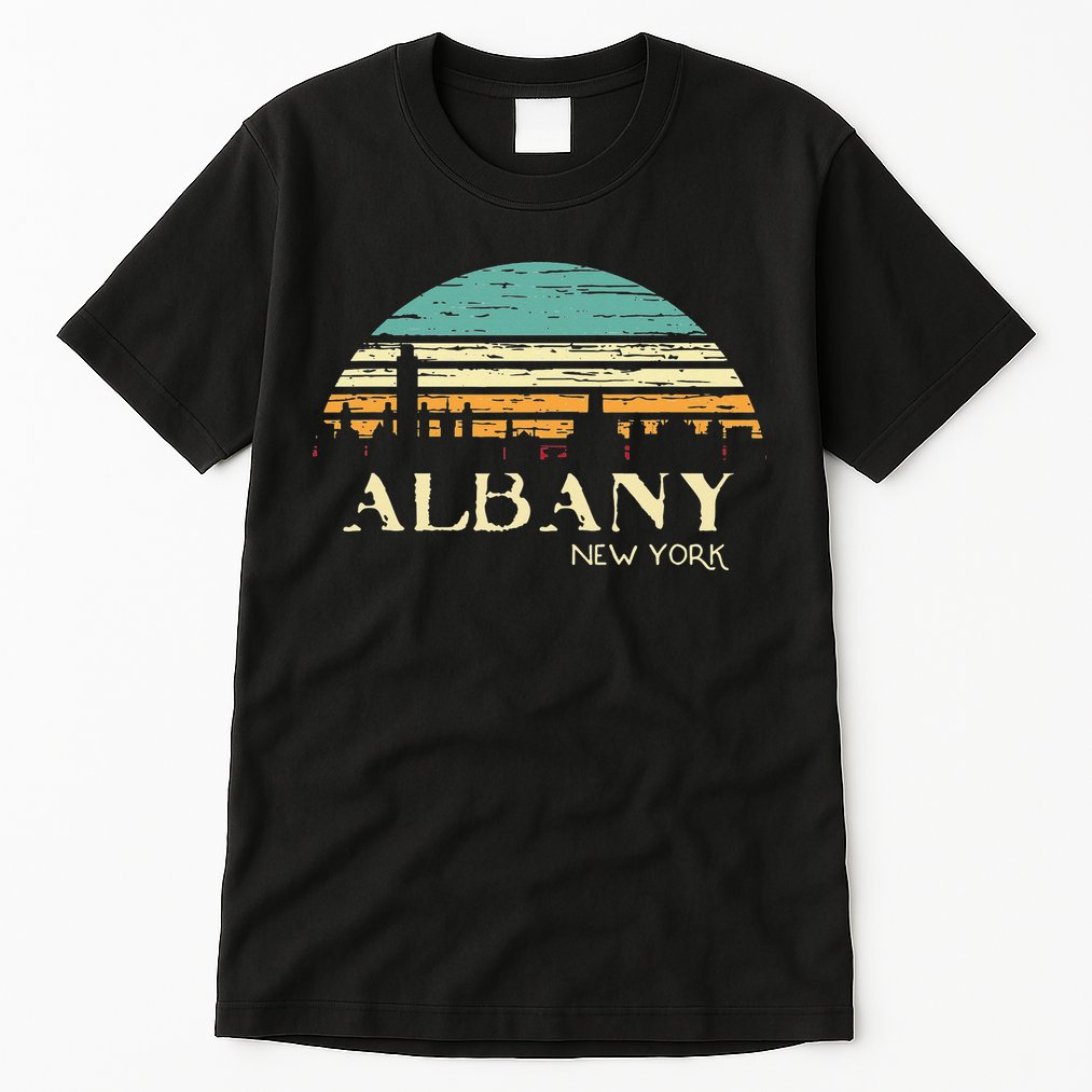 Retro Albany NY Skyline Sunset Silhouette New York Souvenir Tall T-Shirt