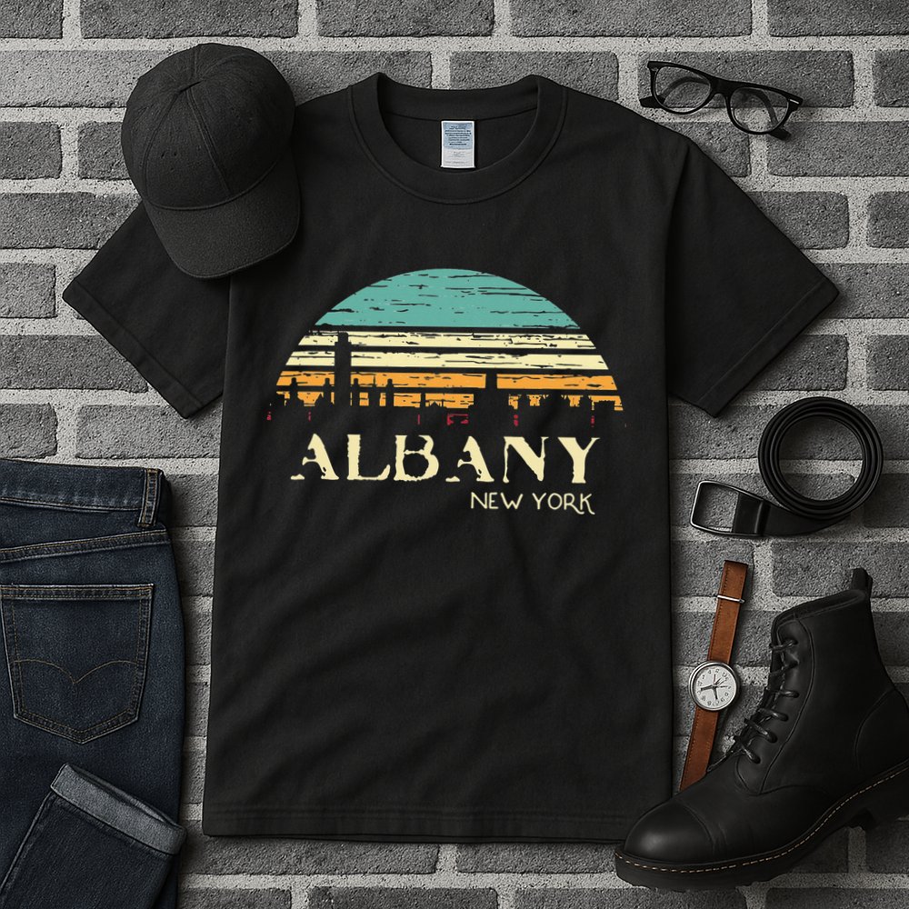 Retro Albany NY Skyline Sunset Silhouette New York Souvenir Tall T-Shirt