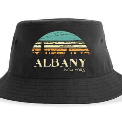 Retro Albany NY Skyline Sunset Silhouette New York Souvenir Sustainable Bucket Hat