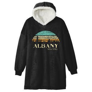 Retro Albany NY Skyline Sunset Silhouette New York Souvenir Hooded Wearable Blanket