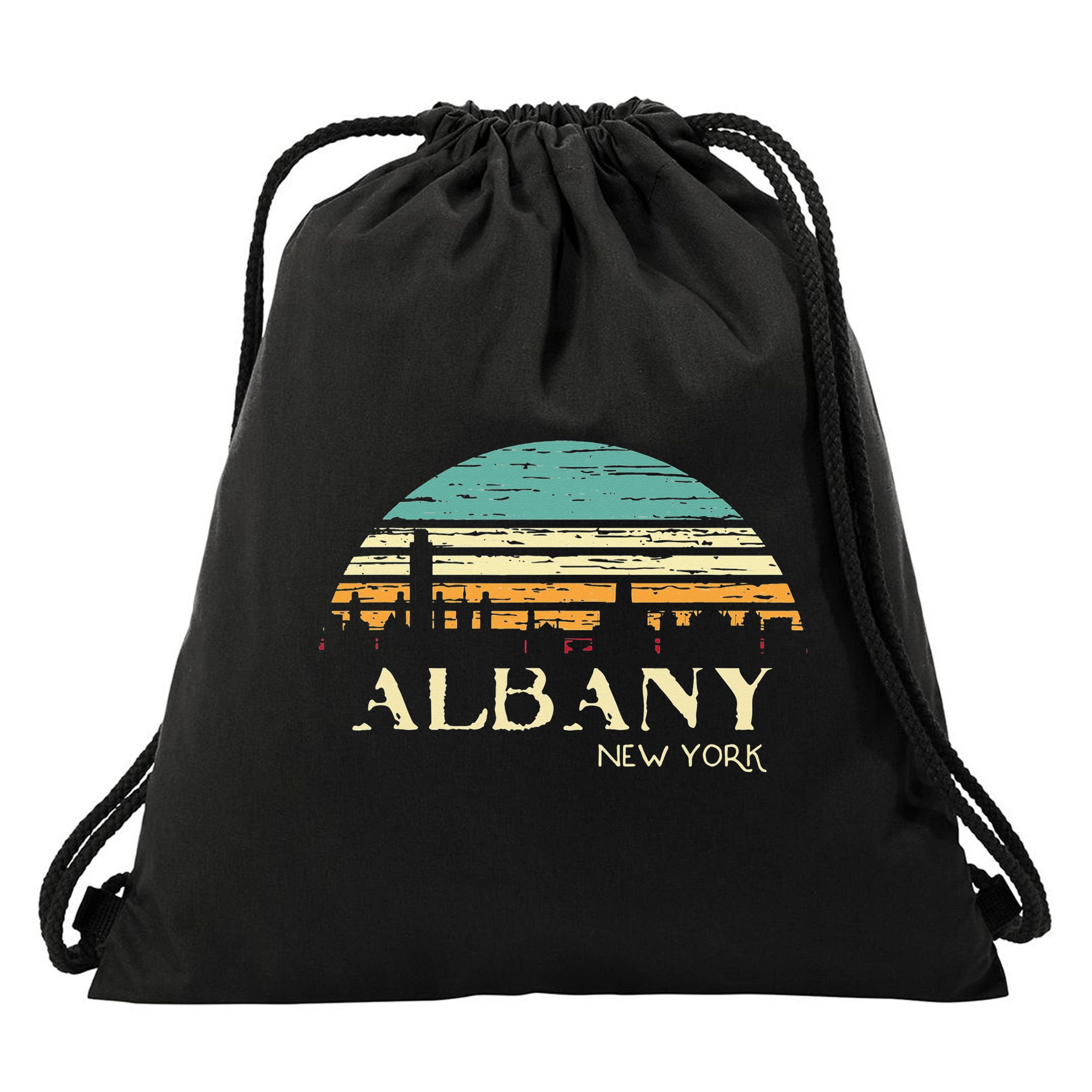 Retro Albany NY Skyline Sunset Silhouette New York Souvenir Drawstring Bag