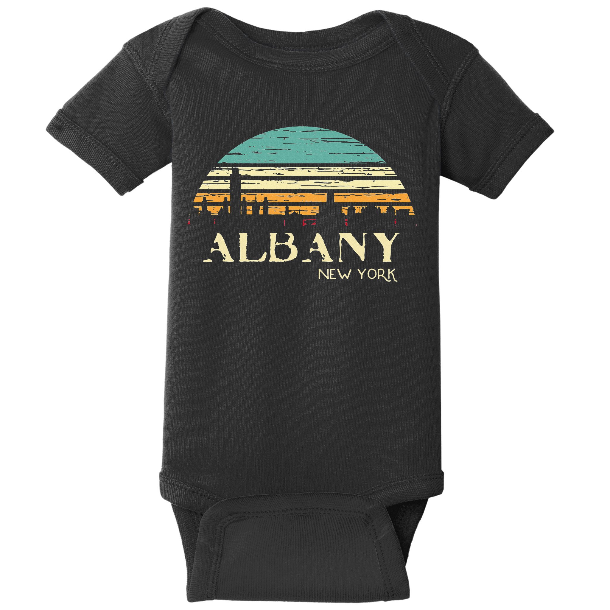 Retro Albany NY Skyline Sunset Silhouette New York Souvenir Baby Bodysuit