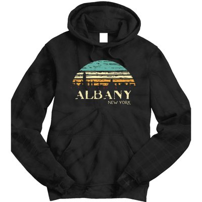 Retro Albany NY Skyline Sunset Silhouette New York Souvenir Tie Dye Hoodie